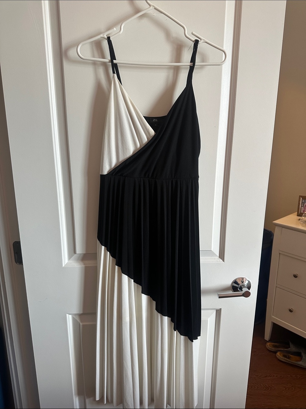 River Island Black and White Asymmetric Pleated Midi Dress